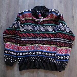 Counterparts Vintage 80s Aztec Colorful Knit Sweater Button Up Women M